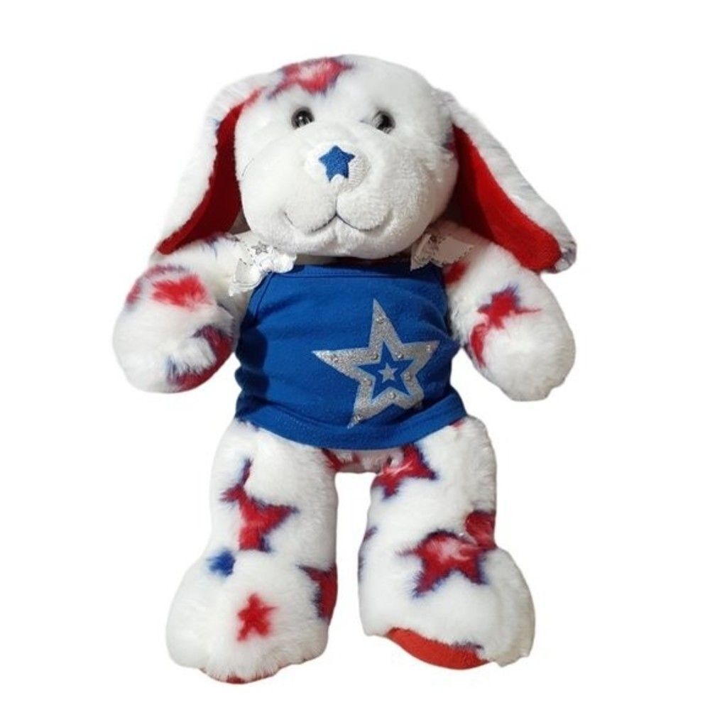 Build A Bear Stars Plush Puppy Stuffed Red White Blue Patriotic With Top15"